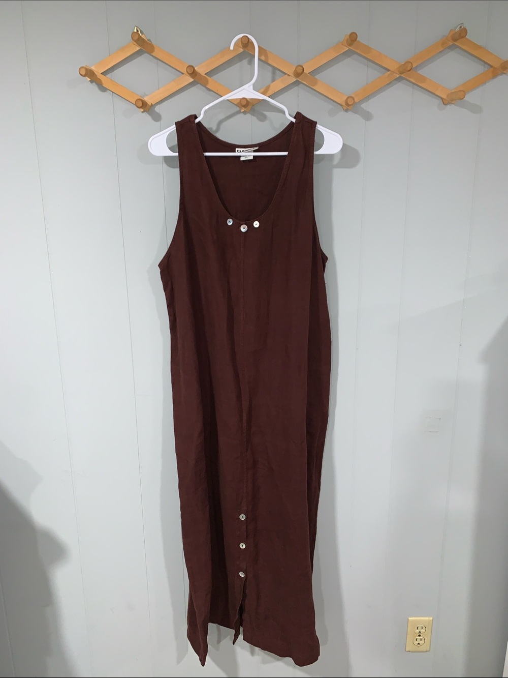 Sunbelt Linen Brown Sleeveless Button-Front Maxi Dress Size XL